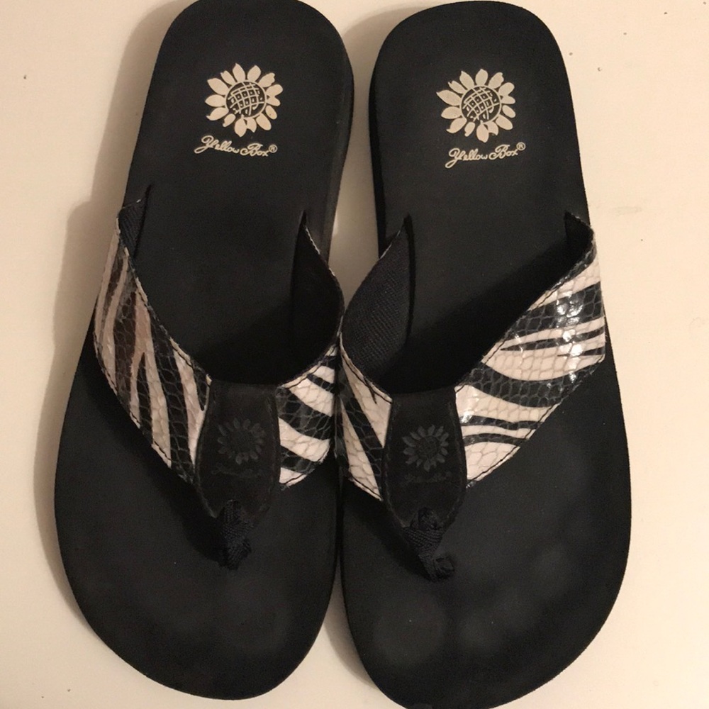 Zebra print yellow box flip flops
